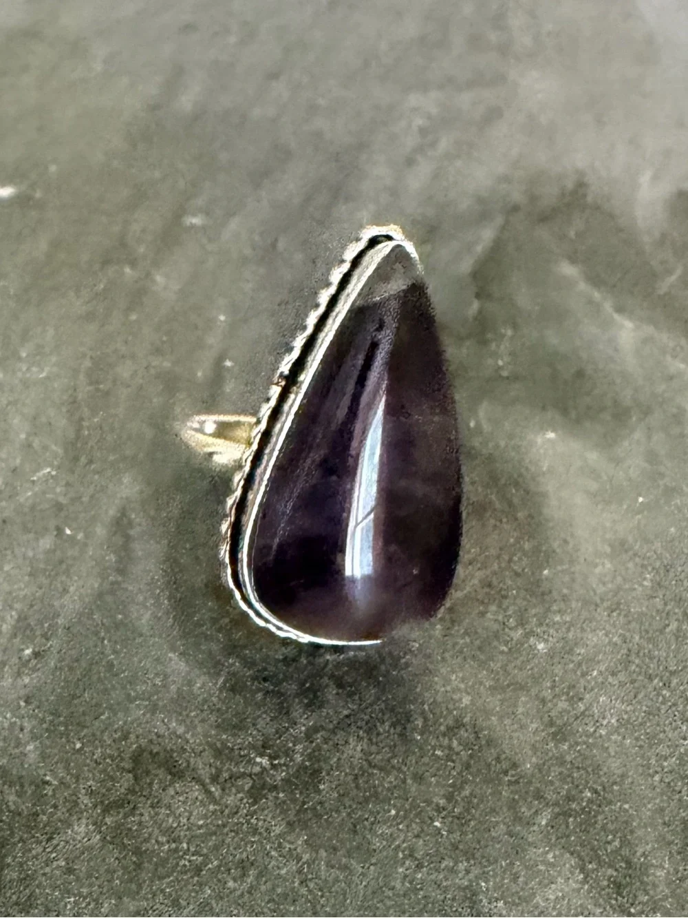 Genuine Amethyst Teardrop Large Statement Ring 9